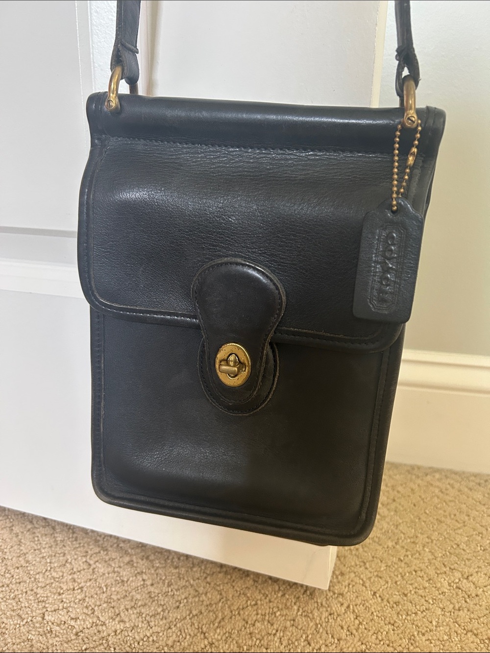 Coach Black Leather Turnlock Crossbody Bag